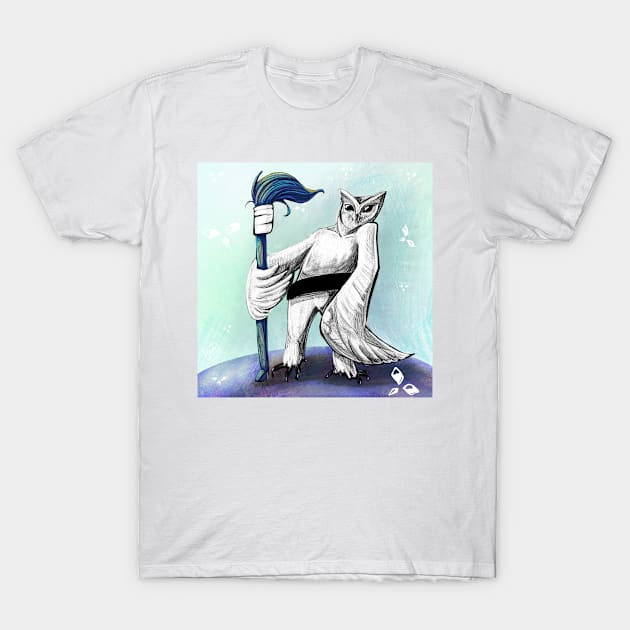 Owl with brush T-Shirt by vo_yuva